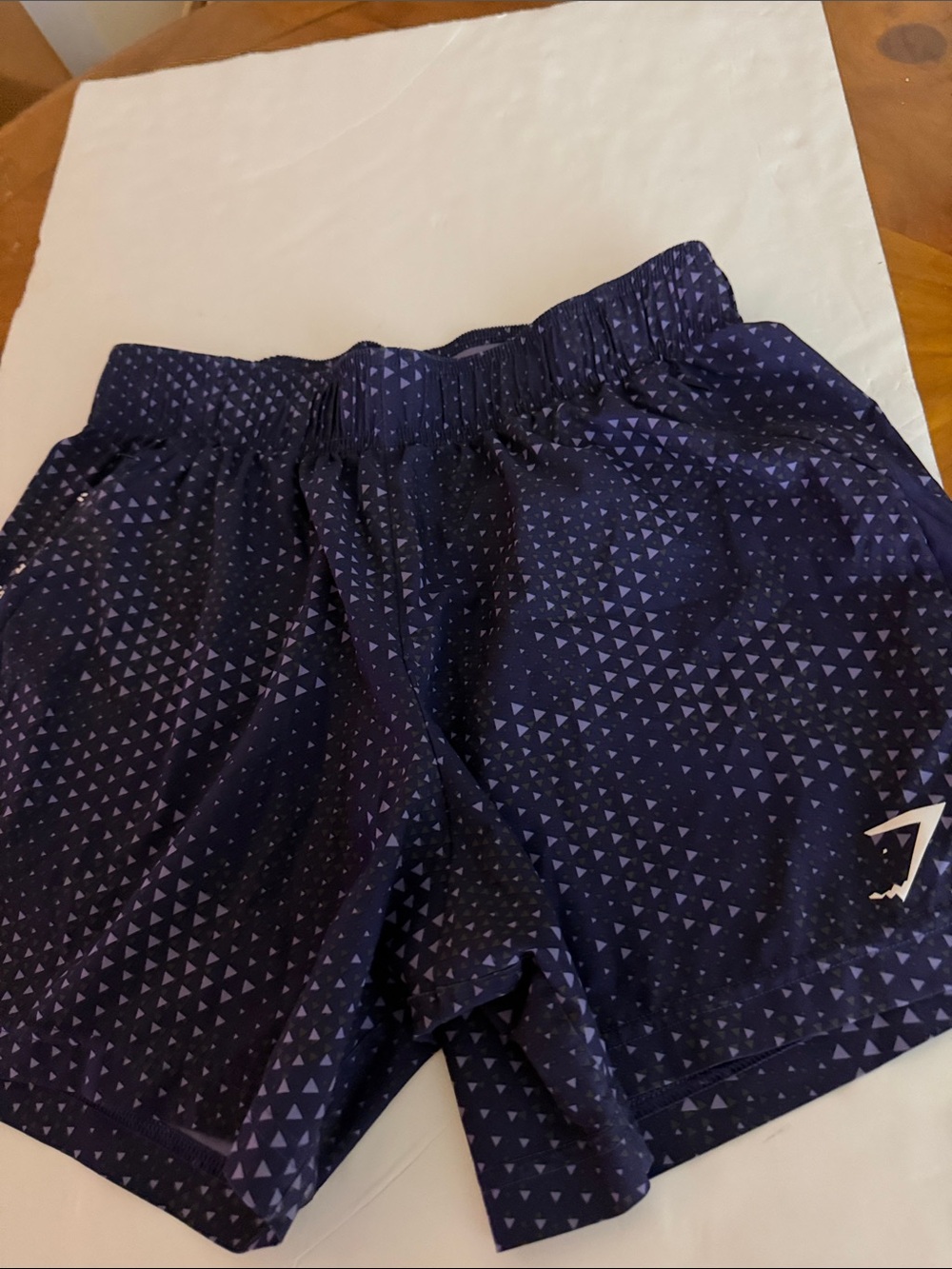 Gymshark Navy Triangle-Print Athletic Shorts